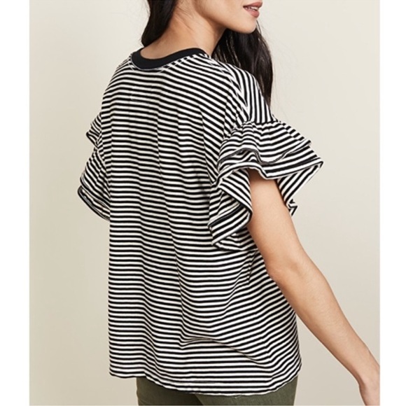 Current/Elliott Carina Feeder Stripe Top Sz 1 black white striped pattern - Picture 2 of 7